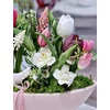 Prémium tulipános tavaszi asztaldísz kerámia csónakban
