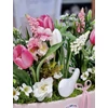Prémium tulipános tavaszi asztaldísz kerámia csónakban