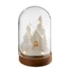 Templomos téli táj led-es üvegbúrában karácsonyi lakásdekoráció