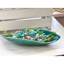 Kerámia tál díszítve termésekkel, kerámia kagylókkal, zöldekkel-asztaldíszek-álom ke