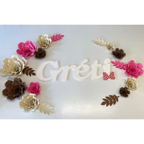 Baba szobába kérhető egyedi név feliratok, habszivacs betűkből, hozzá papírvirág kombinációval-babaszoba dekoráció-álom kertem