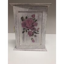Vintage stílusú kulcstartó szekrény. Fehér koptatott festéssel, rózsa mintával-Ajándéktárgyak-Fa termékek-Álom Kertem