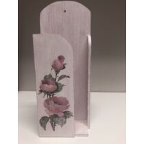 Vintage stílusú álló százas zsebkendőtartó. Rózsaszín koptatott festéssel, rózsa mintával-Ajándéktárgyak-Fa termékek-Álom Kertem