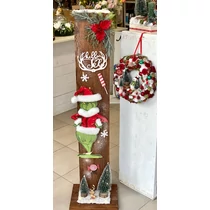 122x31 cm-es fa állvány mogyoró barnára festve, nagy fa grincs figurával-dekorációs állványok-Álom Kertem