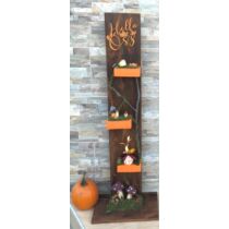 Tömör fából készült hazaváró állvány, polcokkal, díszítve minőségi selyemvirágokkal, világítással-dekorációs állvány-Álom Kertem