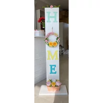 Tömör fából készült hazaváró állvány, HOME felirattal, ajtódísszel, és kosárdísszel. Egyedi színben is kérhető. 120x40x25 cm-dekorációs állvány-Álom Kertem