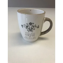 Vintage stílusú bögre, Cafee felirattal. Színe tört fehér, a minta és a bögre füle szürke.-ajándéktárgyak-kerámiák-álom kertem