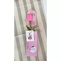 1 szál szappantulipán rózsaszín papírdobozban, nőnapi matricával-nőnapi ajándék-álom kertem
