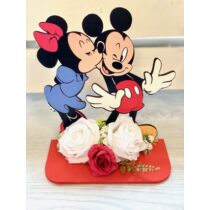 Fa talpas puszis Mickey figurák díszítve minőségi selyemvirágokkal-valentin napi ajándék-álom kertem