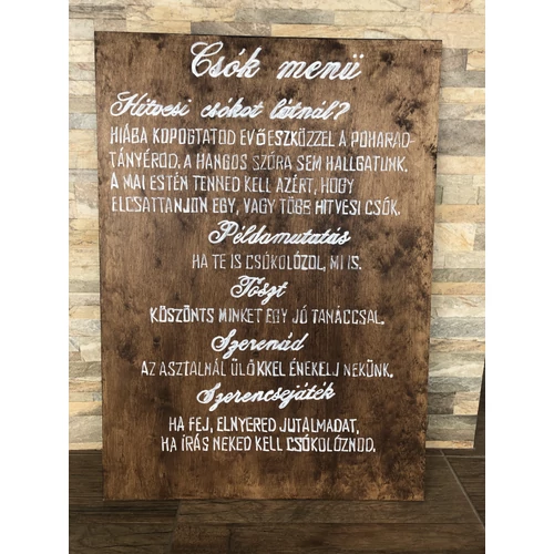 Bérelhető barna színű fatábla, kézzel festett fehér felirattal, 70x50 cm-esküvő-álom kertem