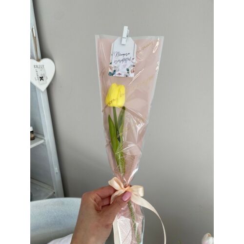 1 szálas díszcsomagolásban 1 szál minőségi, teljesen élethű gumi tulipán, nőnapi táblával, pici csipesszel-nőnapi ajándék-álom kertem