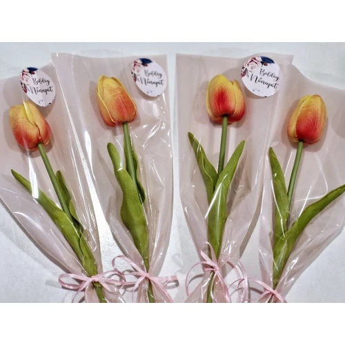 1 szálas díszcsomagolásban 1 szál minőségi, teljesen élethű gumi tulipán, nőnapi matricával, masnival-nőnapi ajándék-álom kertem