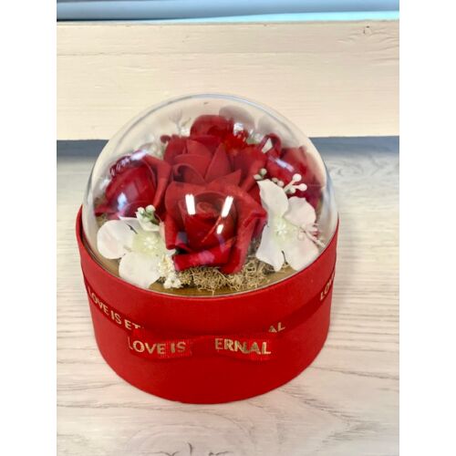 Papír doboz búrával, díszítve minőségi polifoam rózsákkal-valentin napi ajándék-álom kertem